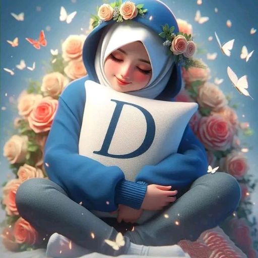 a woman sitting on the ground holding a pillow with the letter d on it