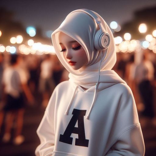 a woman wearing headphones standing in front of a crowd