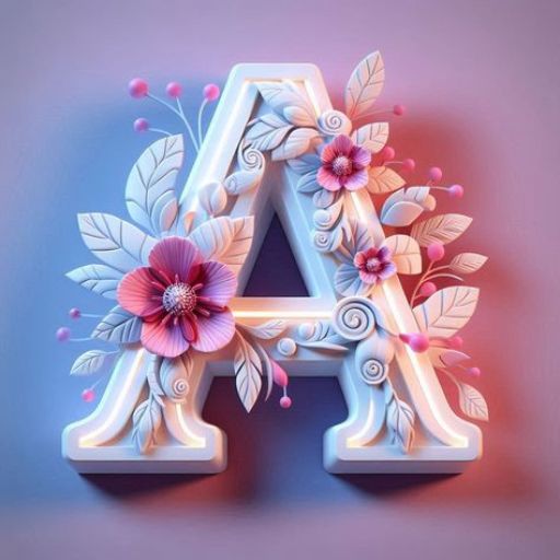 the letter a is decorated with flowers and leaves