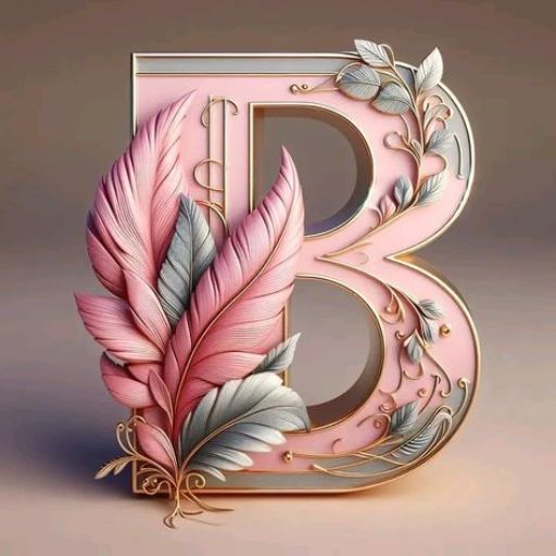 the letter b is decorated with feathers and leaves