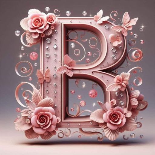 the letter b is decorated with pink flowers and butte