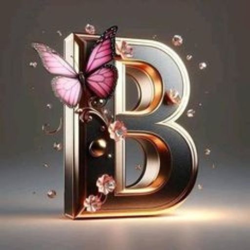 the letter b with a butterfly on top of it