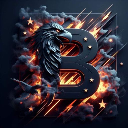 the letter b with an eagle on top of it