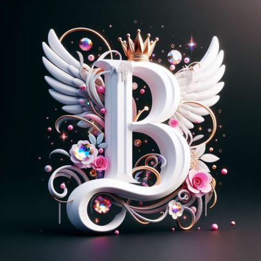 the letter b with wings and roses on it