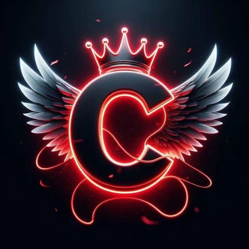 the letter c with wings and a crown on top of it