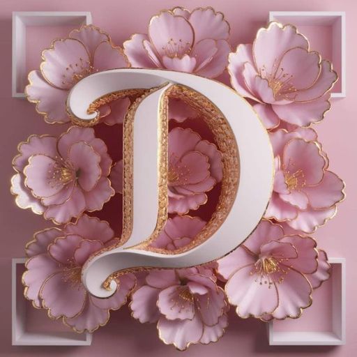 the letter d is surrounded by pink flowers