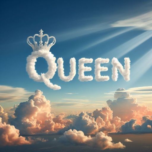 the word queen spelled out of clouds in the sky