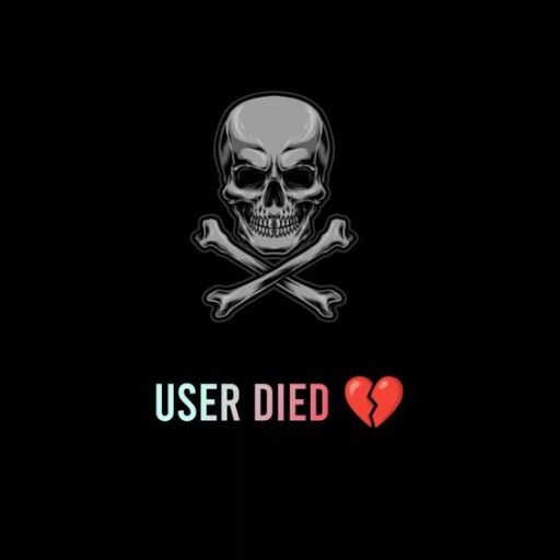 A graphic with a microphone and crossed swords, with the text _USER DIED_ and a broken heart emoji