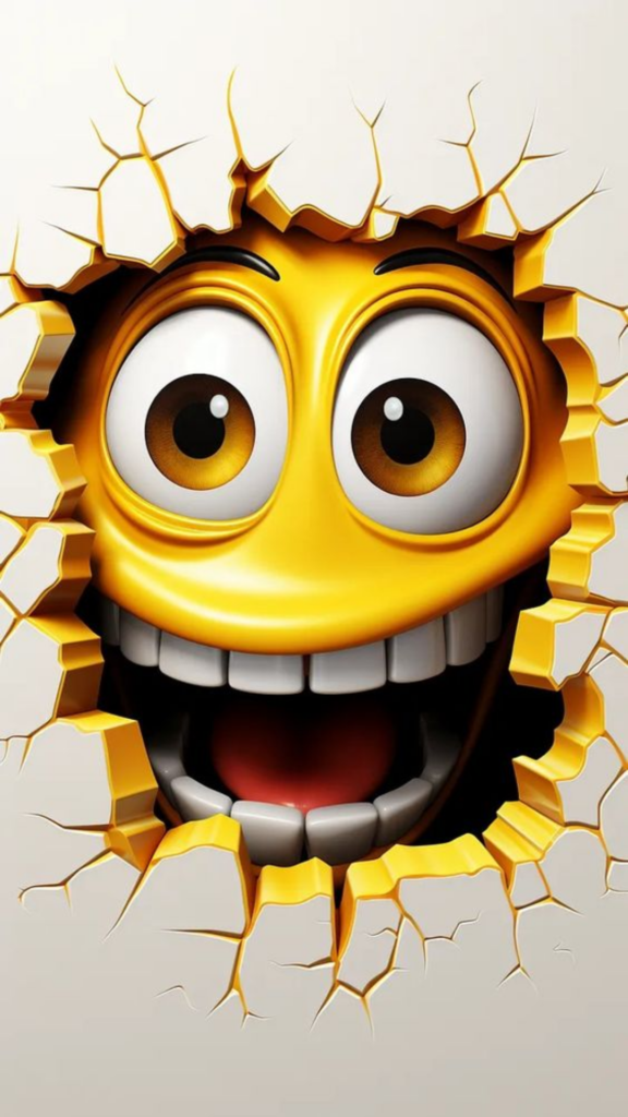 A smiling yellow animated character breaking through a white surface