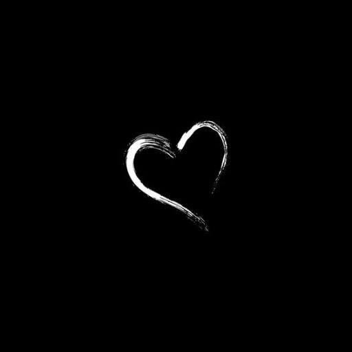 A white brushstroke heart on a black background