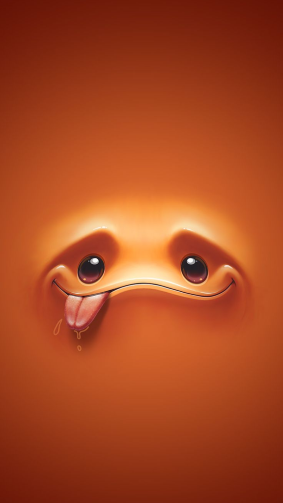 An anthropomorphic orange background with cute eyes and a playful tongue sticking out