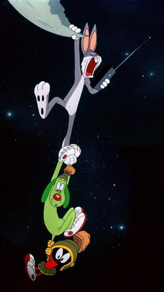 Animated cartoon characters floating in space with facial expressions of shock and panic