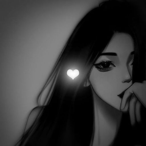 Black and white image with a heart-shaped light visible through dark hair