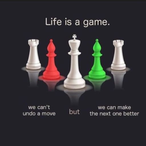 Chess pieces with text _Life is a game. we can't undo a move but we can make the next one better