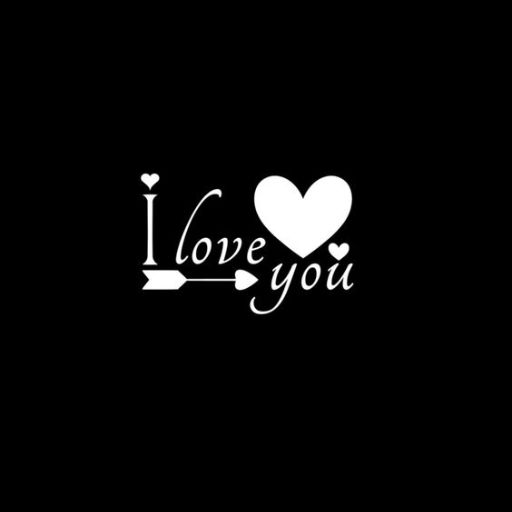 I love you_ text in white with a heart shape on a black background