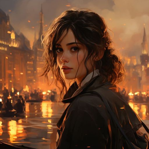 Illustration of a person from behind overlooking a luminous, bustling cityscape at dusk