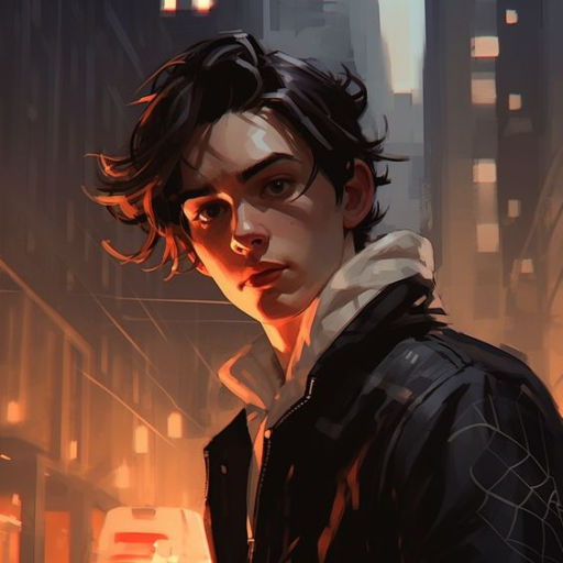 Illustration of a person in a jacket standing on a bustling city street at dusk