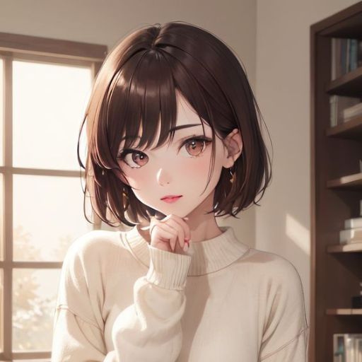 Person in a cream sweater standing in a room with a bookshelf, with sunlight streaming in