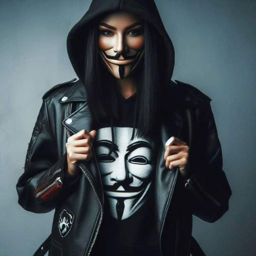 Person in a hooded jacket holding up a Guy Fawkes mask