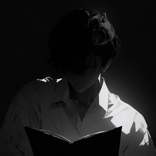 Silhouette of a man reading a book in a dark room with light illuminating the pages