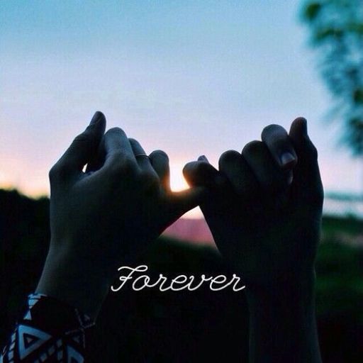 Two hands forming a heart shape against a twilight sky, with the word _Forever_ inscribed below