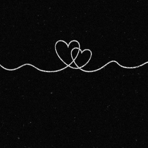 Two intertwined hearts created with a continuous white line on a black background