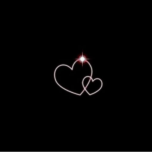 Two neon light hearts of different sizes overlapping on a black background