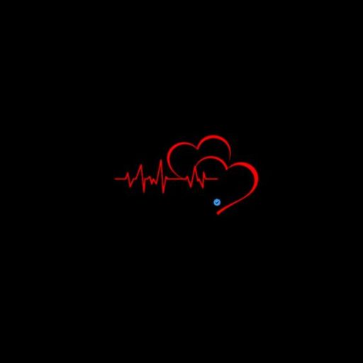 Two overlaid red neon hearts with an ECG line connecting them on a black background