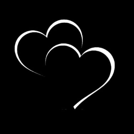 Two white heart outlines overlapping on a black background