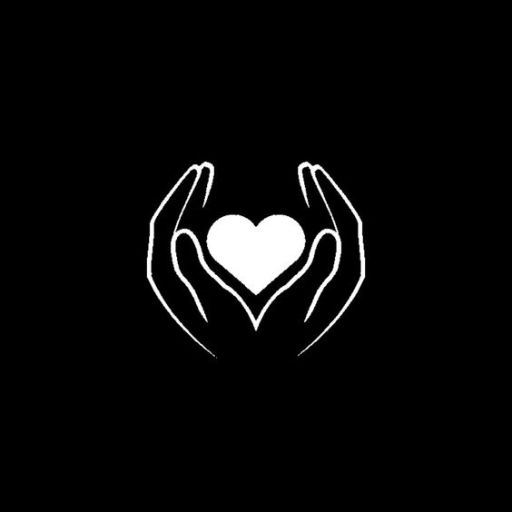 Two white outlined hands forming a heart shape on a black background