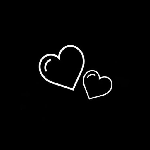 Two white outlined hearts of different sizes on a black background