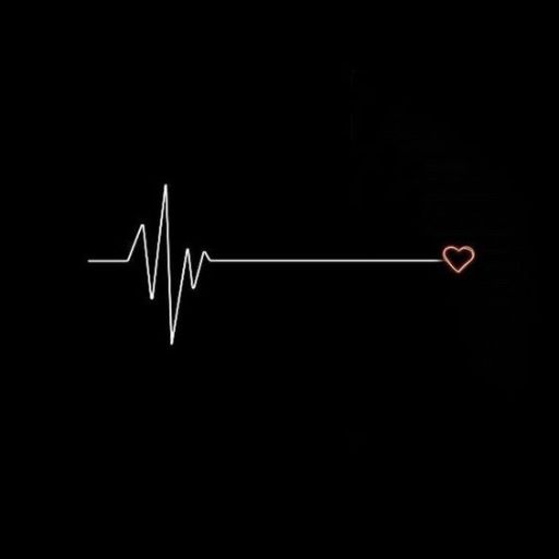 White ECG line with a heart shape on a black background