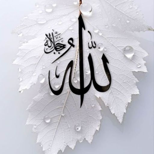 A leaf with Arabic calligraphy and water droplets on its surface