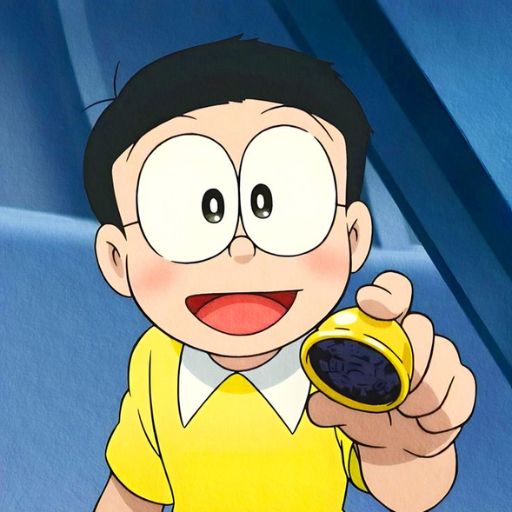 An animated boy with glasses, wearing a yellow shirt, holding up a yellow gadget with excitement