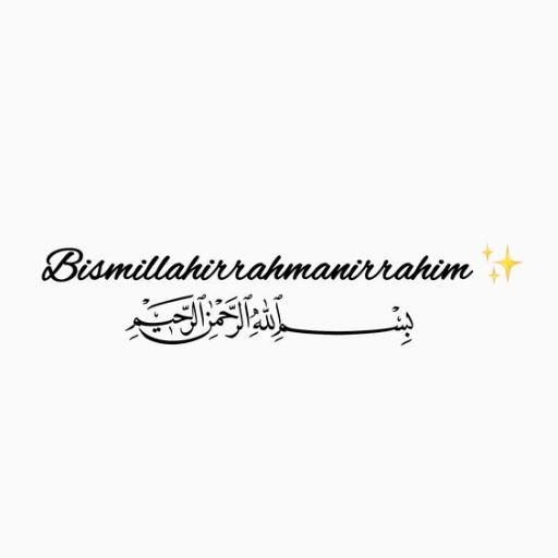 Bismillahirrahmanirrahim_ in stylized English and Arabic calligraphy with two golden stars