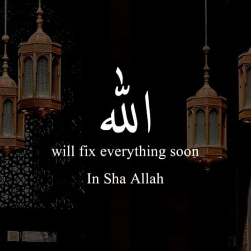 Inspirational Islamic message with _Allah_ in Arabic, _will fix everything soon In Sha Allah,_ against ornate lanterns background