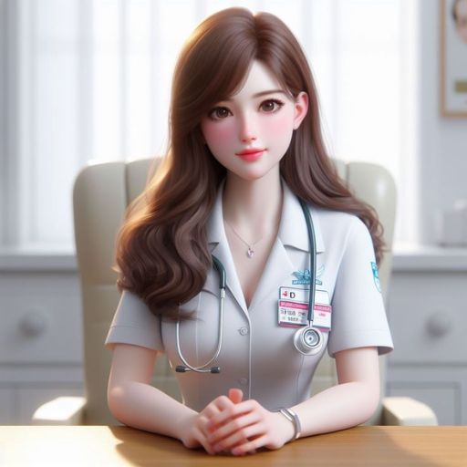 Person in a nurse's uniform with a stethoscope sitting at a table