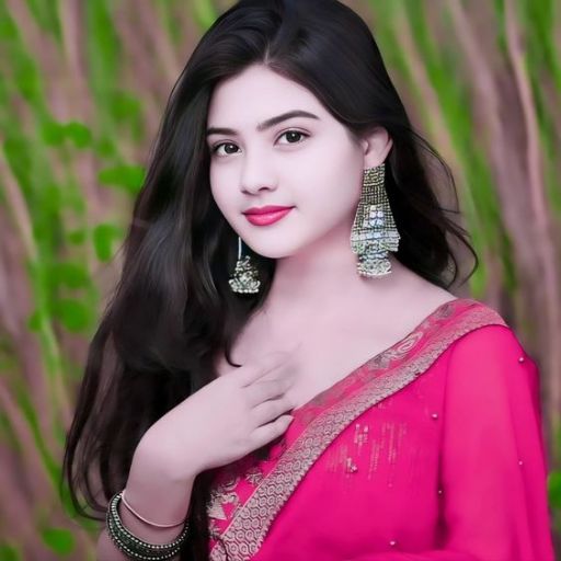 Woman in pink saree with detailed embroidery, wearing large earrings and bangles